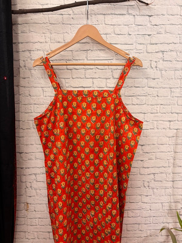 Orange Yellow Hand Block Printed Strap Kurta