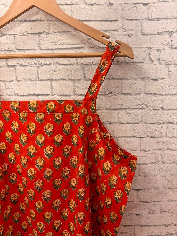 Orange Yellow Hand Block Printed Strap Kurta