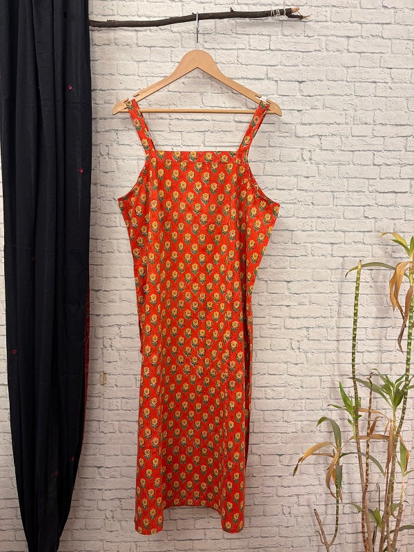 Orange Yellow Hand Block Printed Strap Kurta