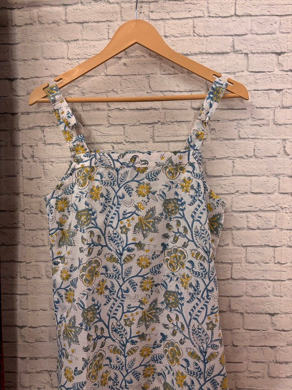 White Floral Hand Block Printed Strap Kurta