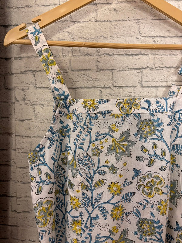 White Floral Hand Block Printed Strap Kurta