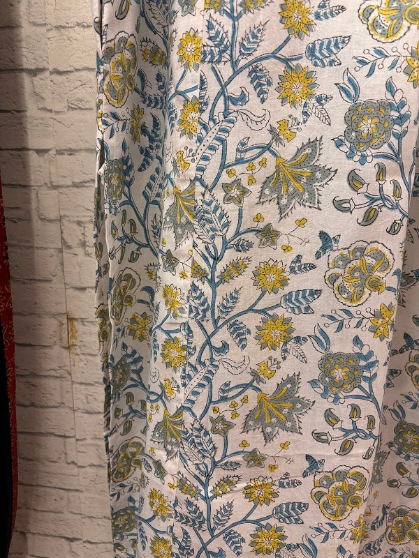 White Floral Hand Block Printed Strap Kurta