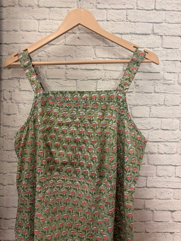 Green Pink Hand Block Printed Strap Kurta