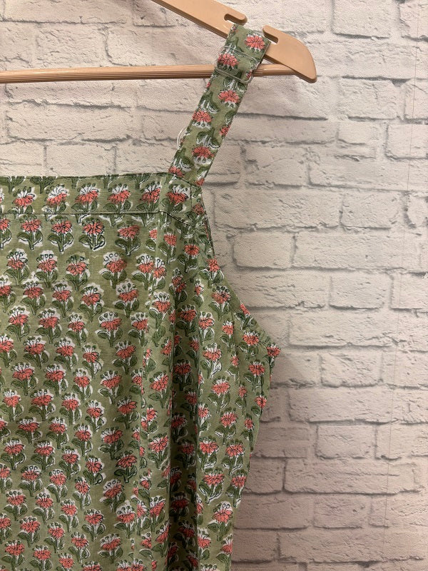 Green Pink Hand Block Printed Strap Kurta