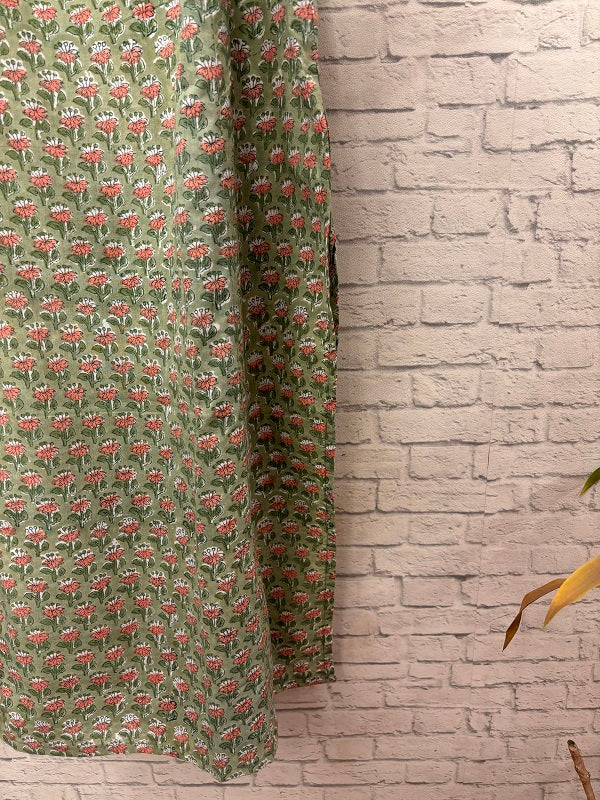 Green Pink Hand Block Printed Strap Kurta