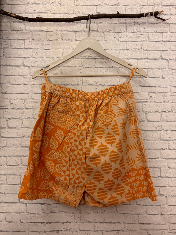 Orange Patch Hand Block Printed Skorts