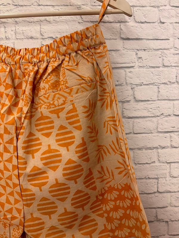 Orange Patch Hand Block Printed Skorts