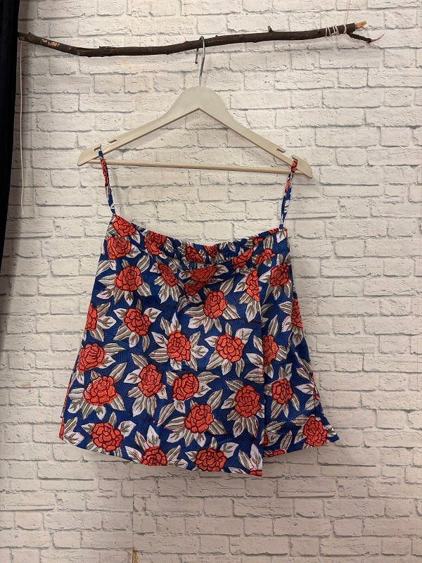 Blue Red Floral Hand Block Printed Skorts