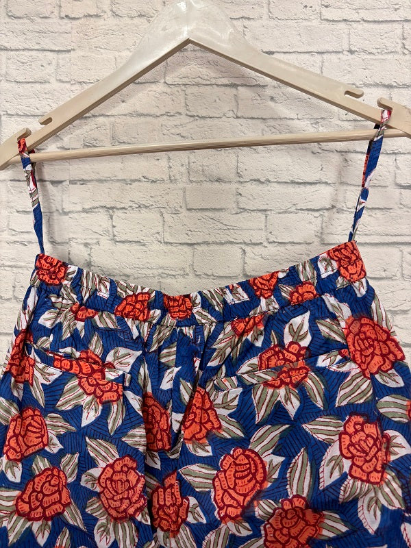 Blue Red Floral Hand Block Printed Skorts
