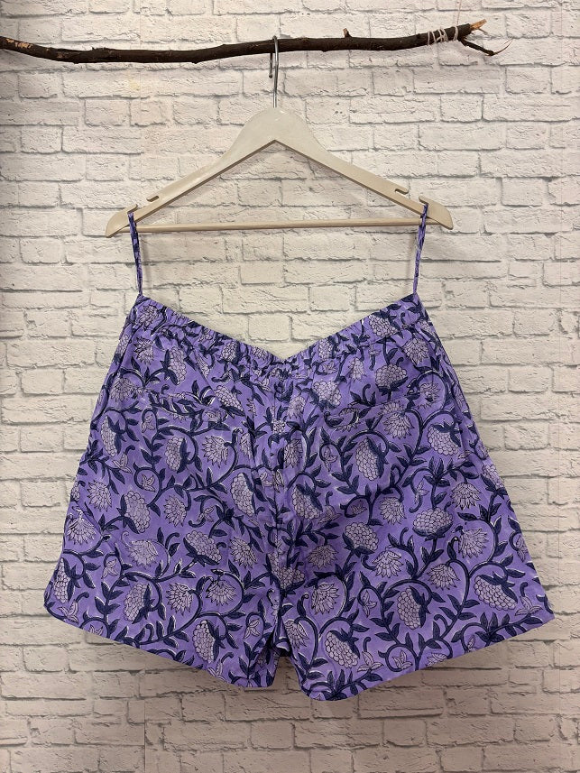 Purple Floral Hand Block Printed Skorts