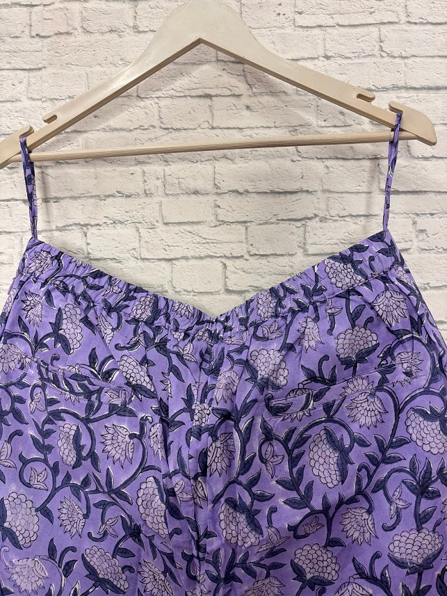 Purple Floral Hand Block Printed Skorts