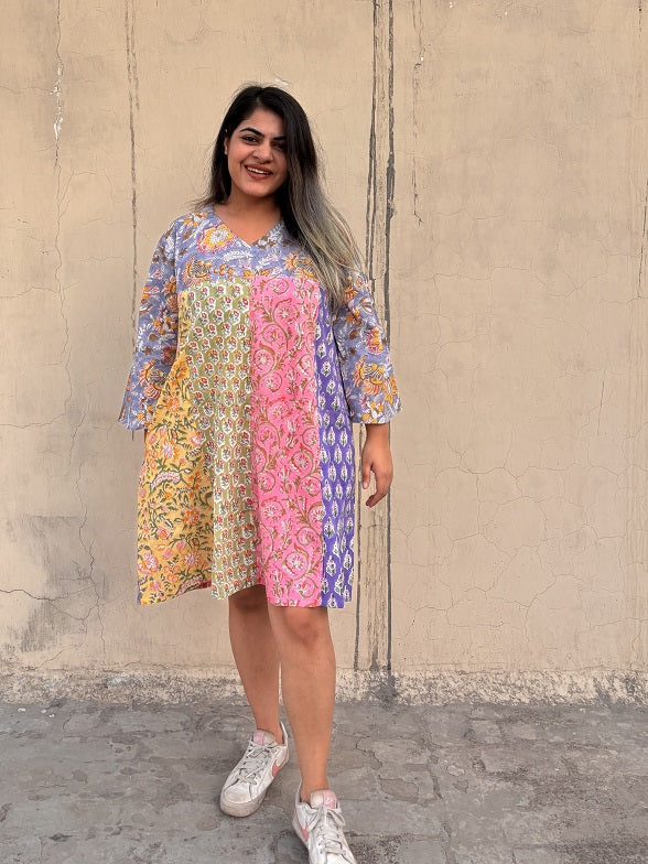 Riot of Colors : Hand Block Pinted Third Edition Short Dress