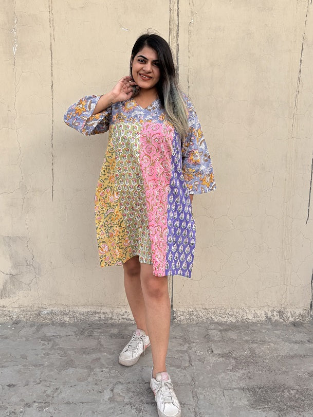 Riot of Colors : Hand Block Pinted Third Edition Short Dress