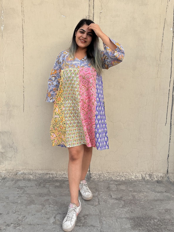 Riot of Colors : Hand Block Pinted Third Edition Short Dress