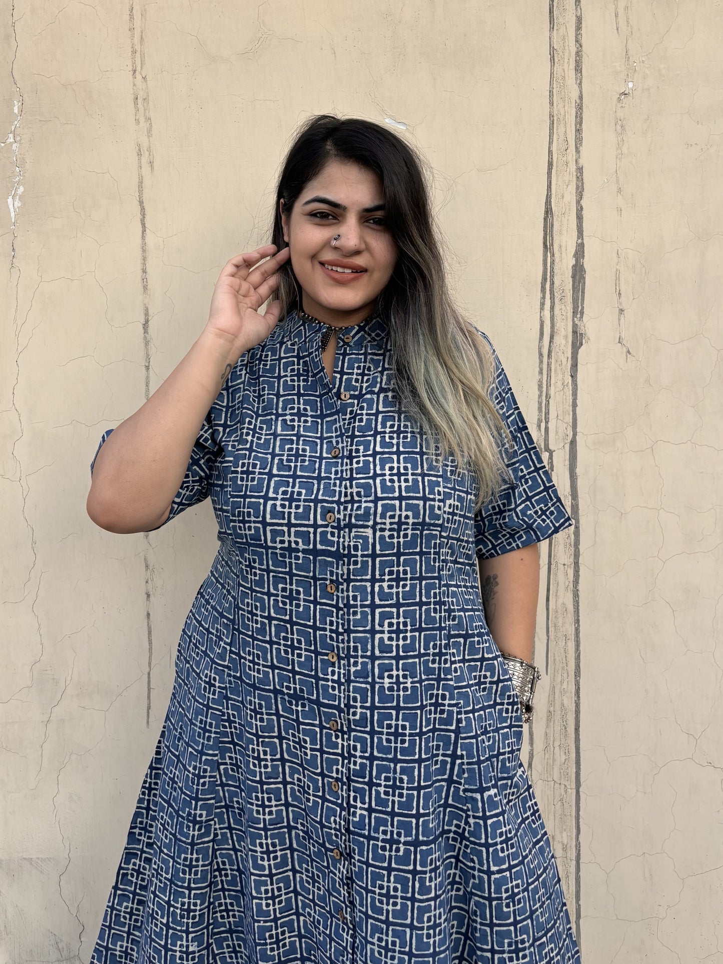 Neel Handblock Printed A Line Maxi Shirt Dress