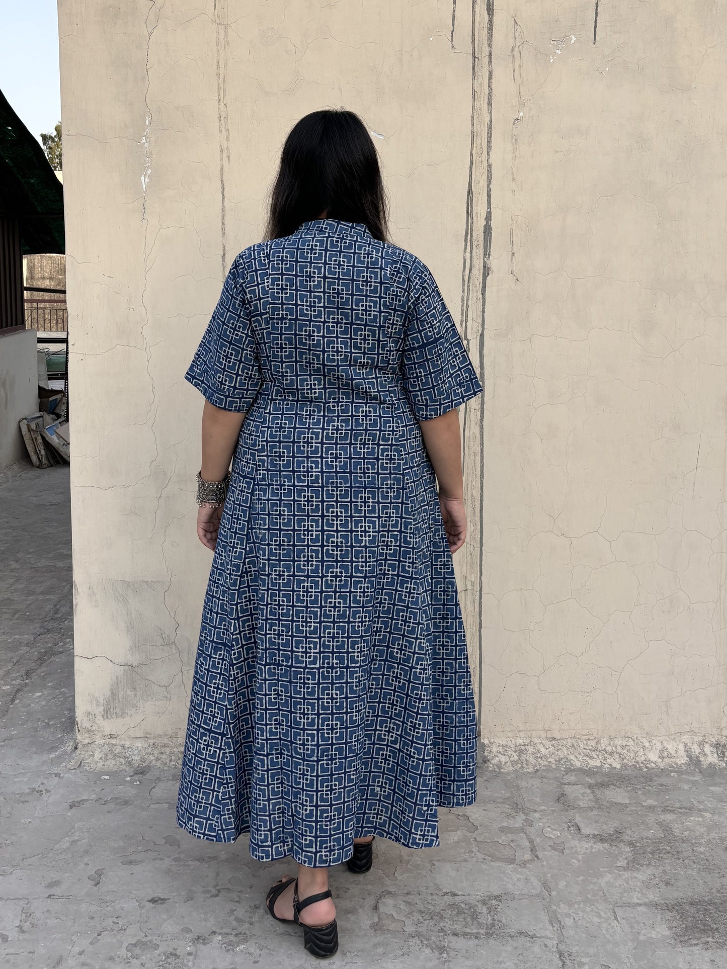 Neel Handblock Printed A Line Maxi Shirt Dress
