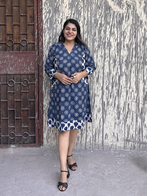Morning Glory Hand Block Printed Patch Shift Dress