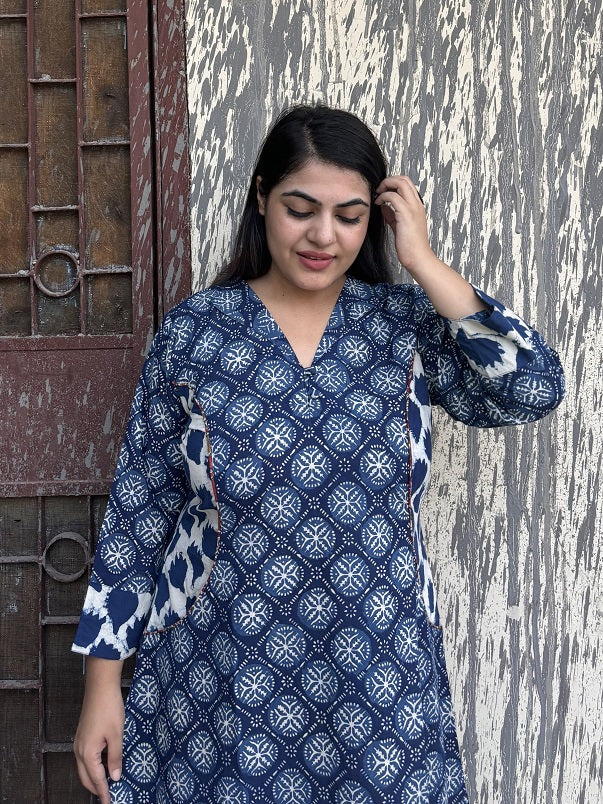 Morning Glory Hand Block Printed Patch Shift Dress