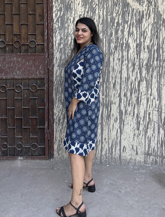 Morning Glory Hand Block Printed Patch Shift Dress