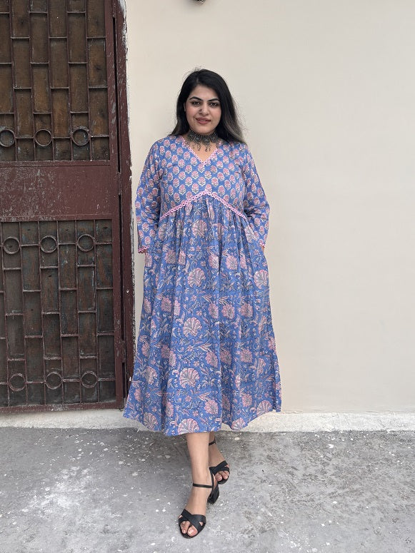 Rhea Hand Block Printed Nyra Cut Midi Dress