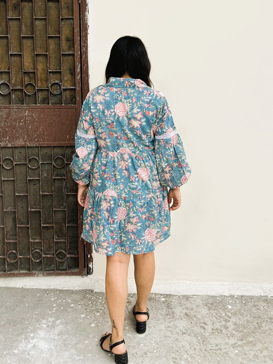 Hiya Tiered Short Dress with Lace Detailing and Collar