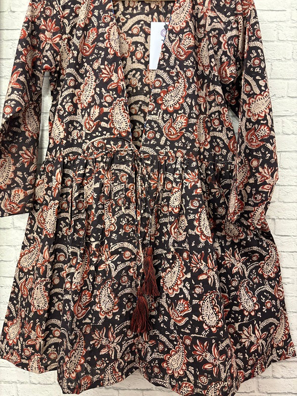 Black Kalamkari Hand Block Printed Shrug with Gathers