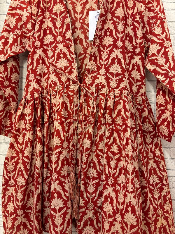 Red Bagru Hand Block Printed Shrug with Gathers