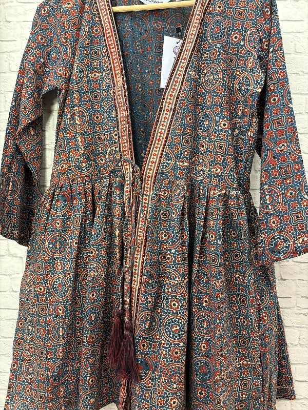 Indigo Red Ajrakh Hand Block Printed Shrug with Gathers