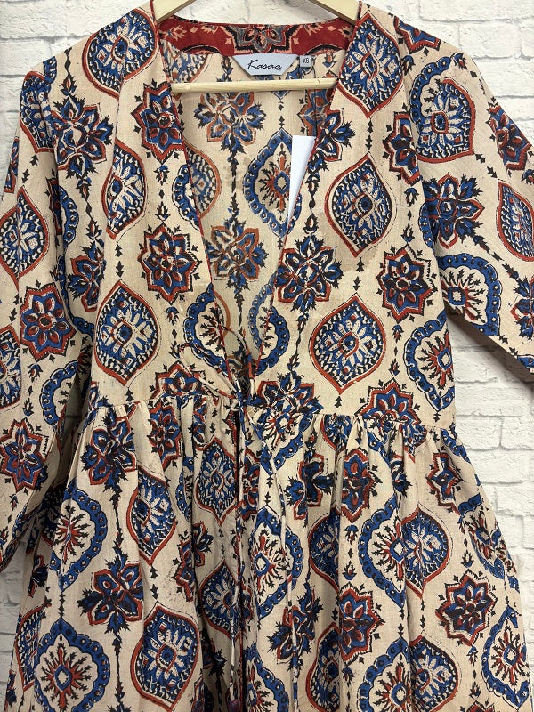 White Ajrakh Hand Block Printed Shrug with Gathers