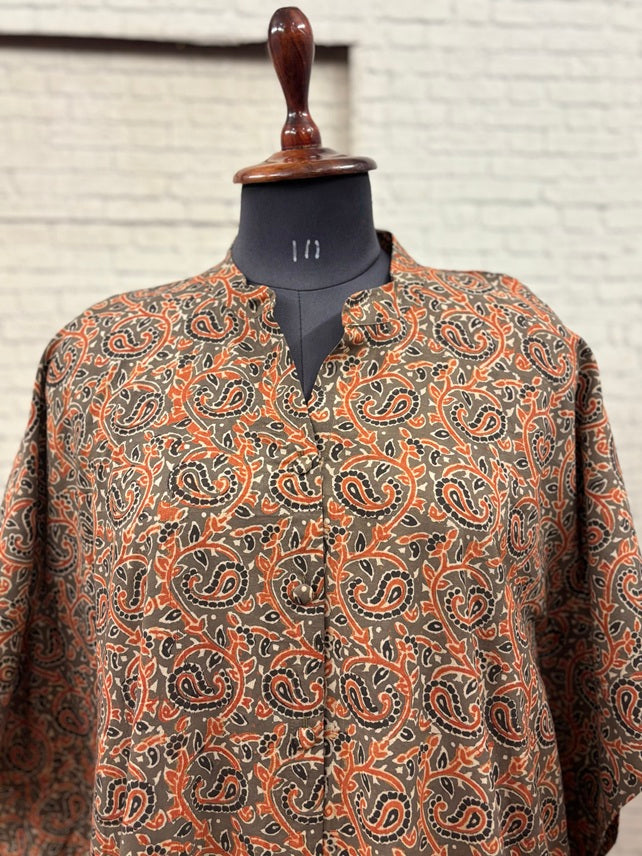 Kashish Orange High Low Midi Cotton Shirt Kaftan