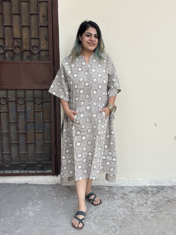 Kashish Dabu High Low Midi Cotton Shirt Kaftan