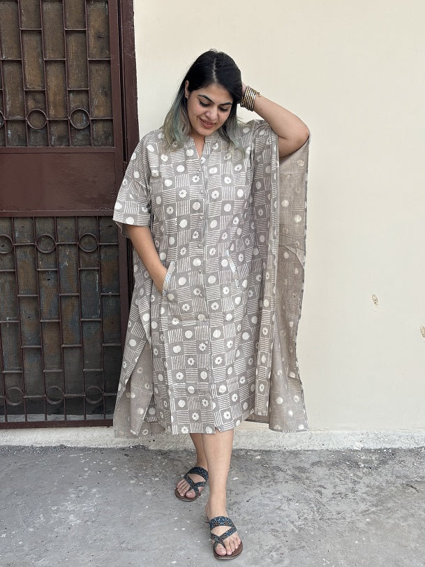 Kashish Dabu High Low Midi Cotton Shirt Kaftan