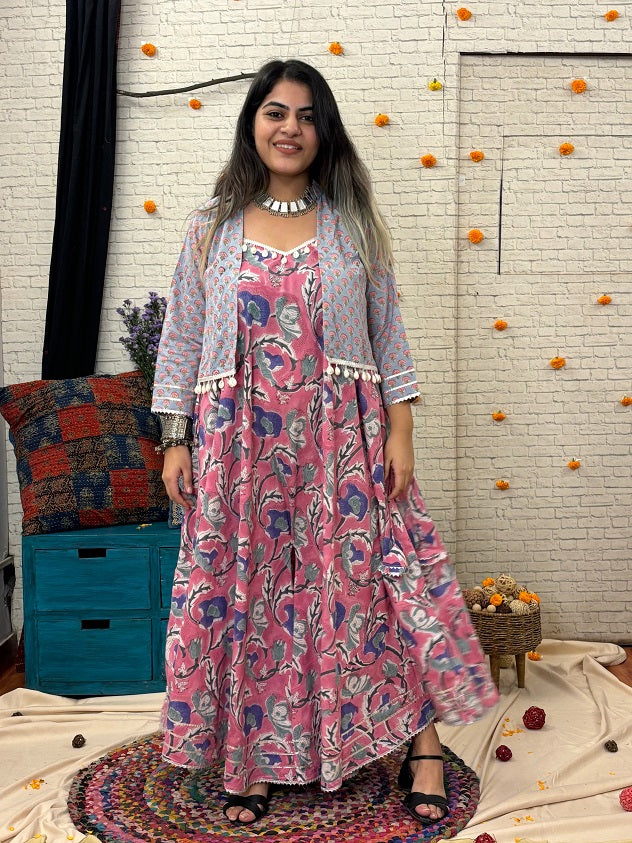 Meadowsweet Hand Block Printed Shrug with Shell Detailing
