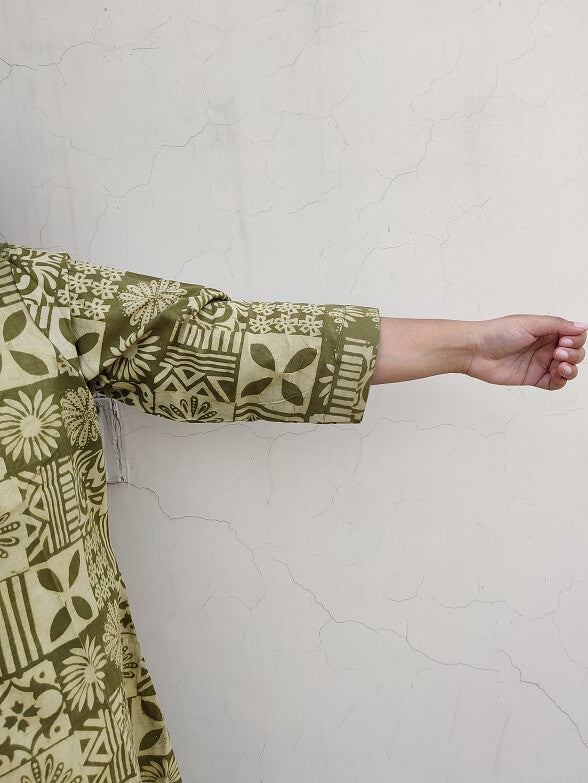 Olive Hand Block Printed Culottes and Shrug Coordinated Set
