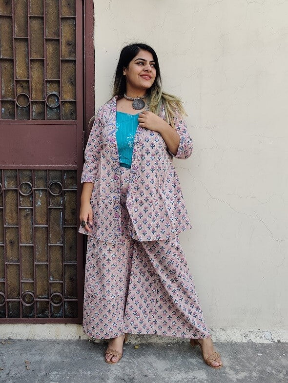 Petunia Hand Block Printed Culottes and Shrug Coordinated Set