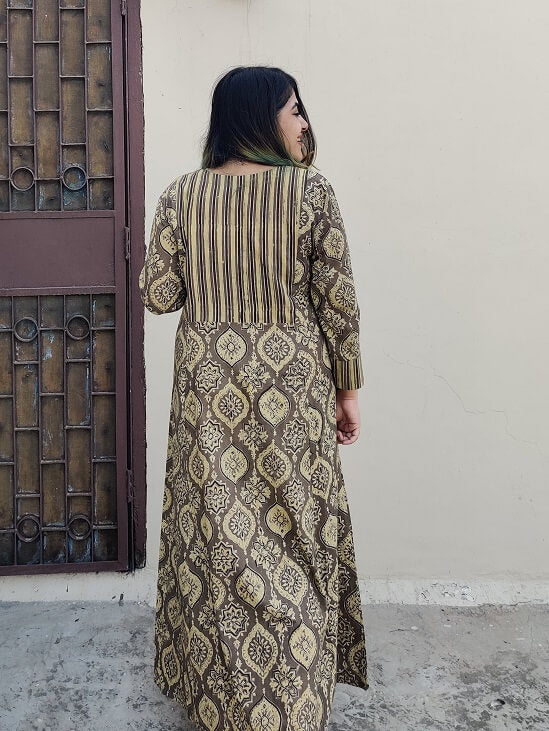 Aadrika Ajrakh A line Maxi Patch Dress