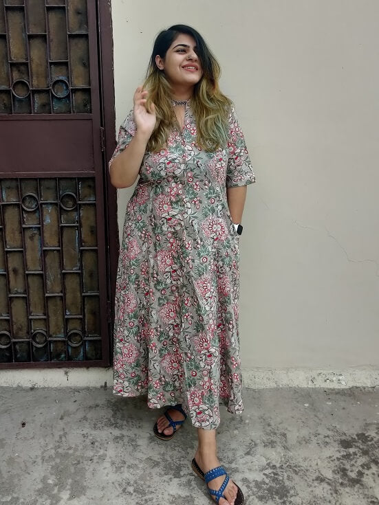 Bageecha Hand Block Printed A Line Maxi Shirt Dress