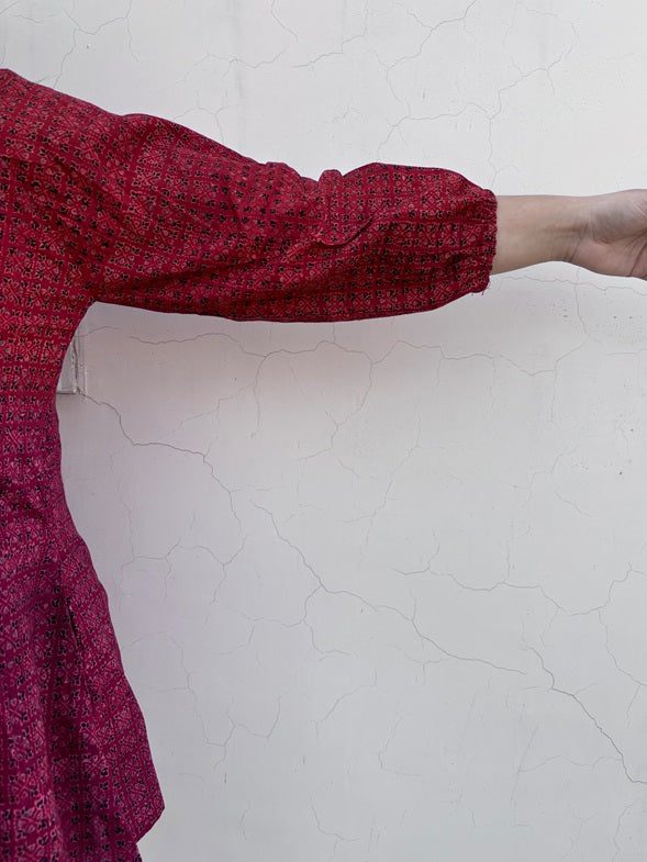 Red Ajrakh Boho Top with Back Drawstring