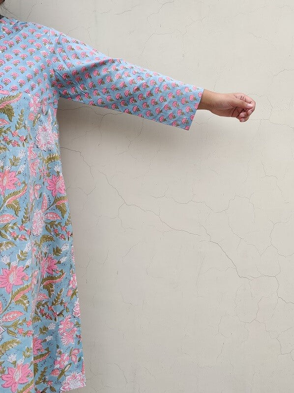 Meadowsweet Hand Block Printed Cotton Kurta Set with Afghani Pants