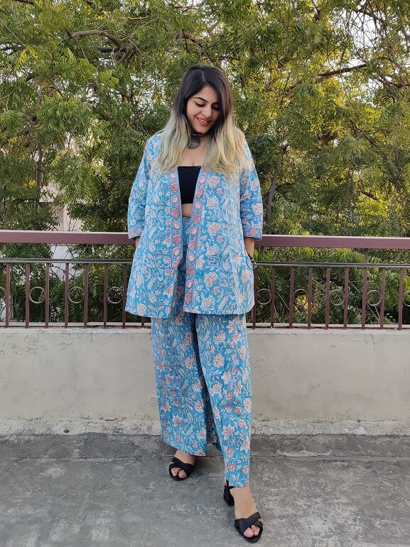 Saachi Hand Block Printed Culottes and Shrug Coordinated Set