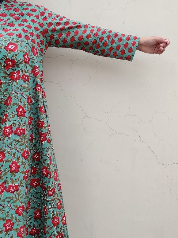 Hibiscus Hand Block Printed Cotton Kurta Set with Afghani Pants