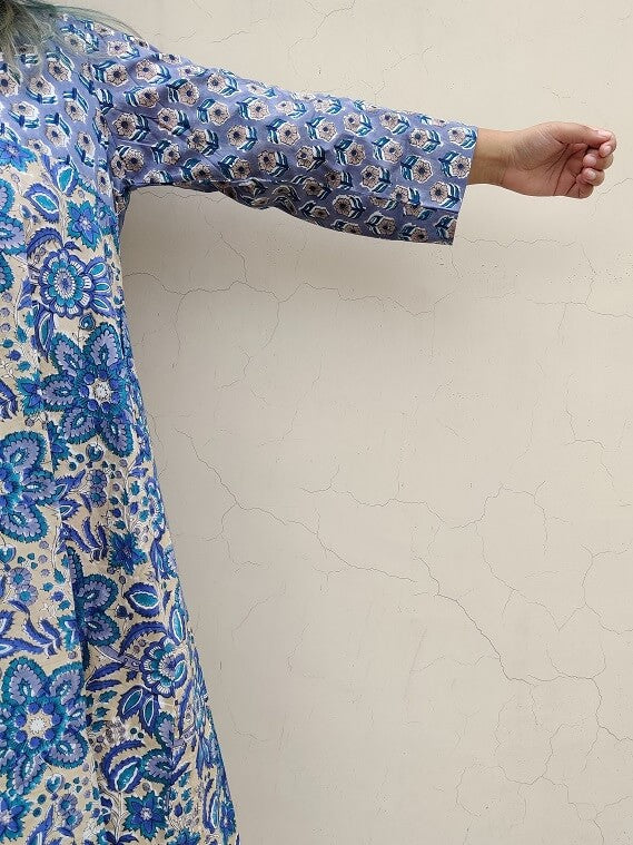 Aahna Hand Block Printed Cotton Kurta Set with Afghani Pants