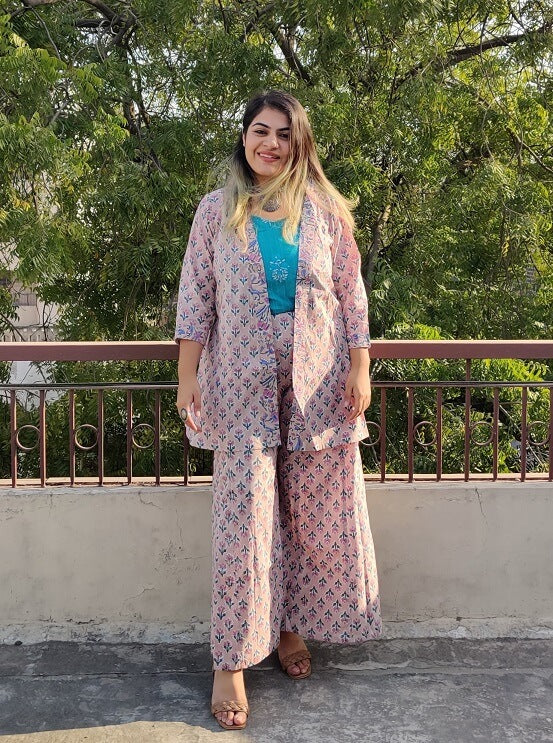 Petunia Hand Block Printed Culottes and Shrug Coordinated Set