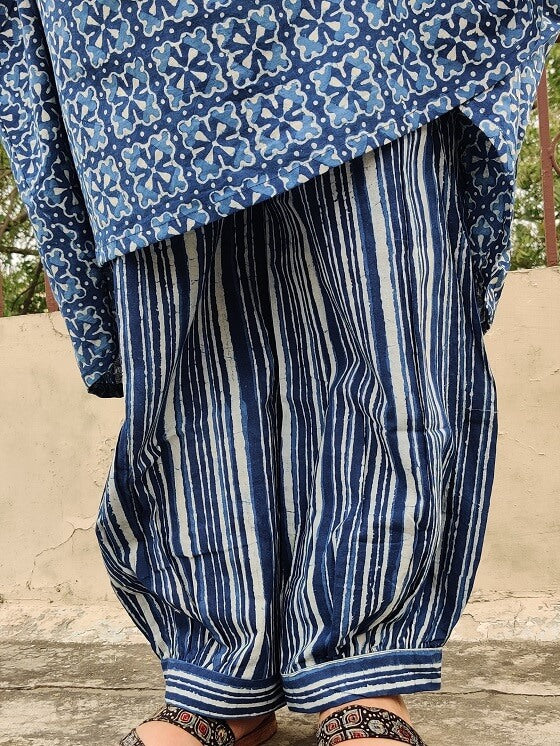 Saagarika Hand Block Printed Cotton Kurta Set with Afghani Pants