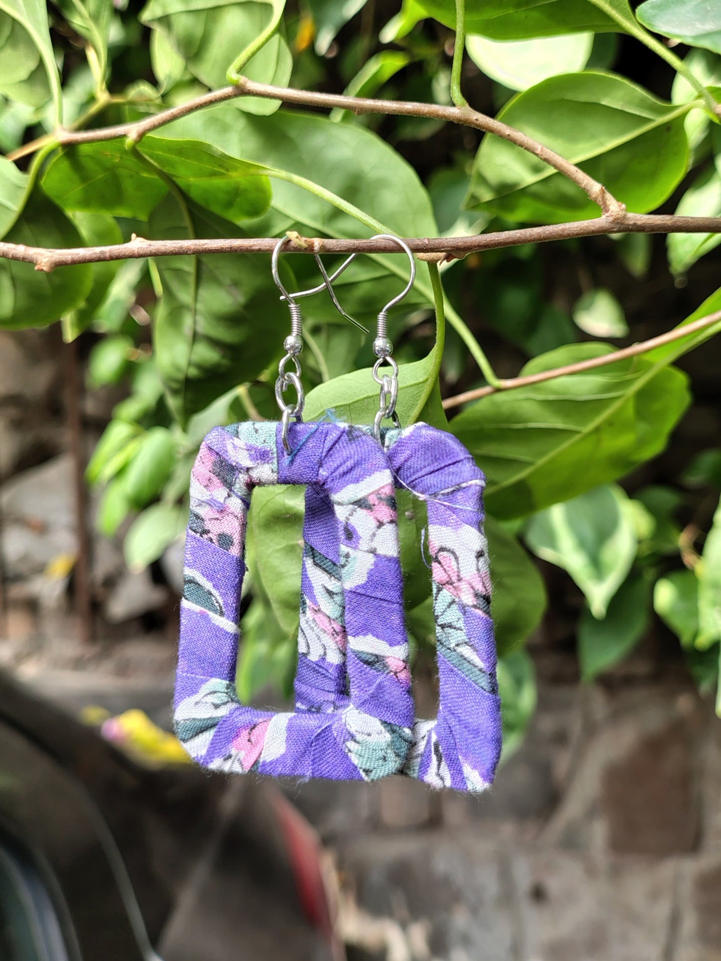 Lavender Floral Hand Block Printed Fabric Earrings