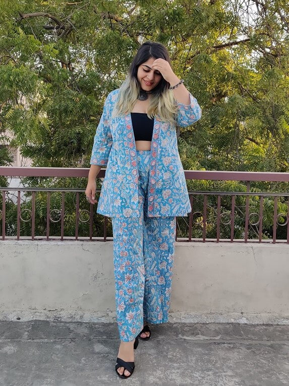 Saachi Hand Block Printed Culottes and Shrug Coordinated Set