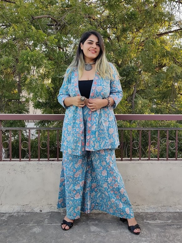 Saachi Hand Block Printed Culottes and Shrug Coordinated Set