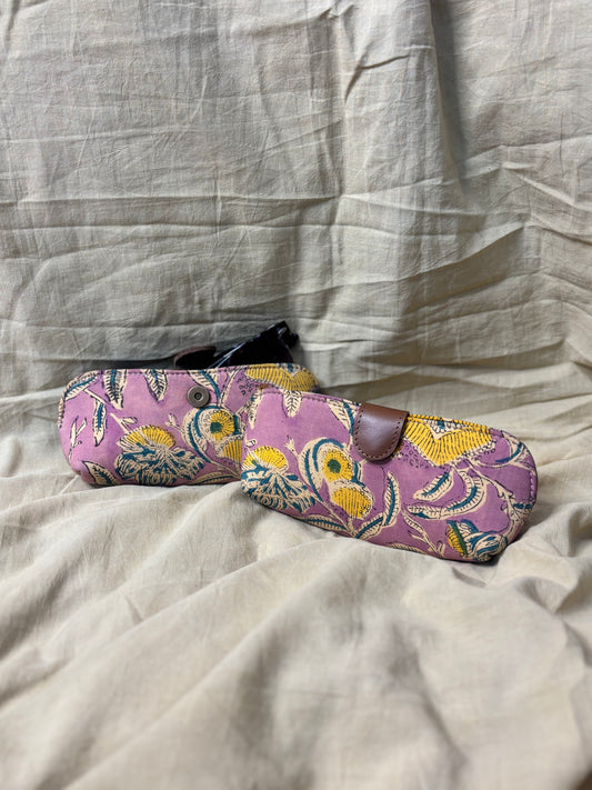 Lavender Yellow Hand Block Print Eyewear Case