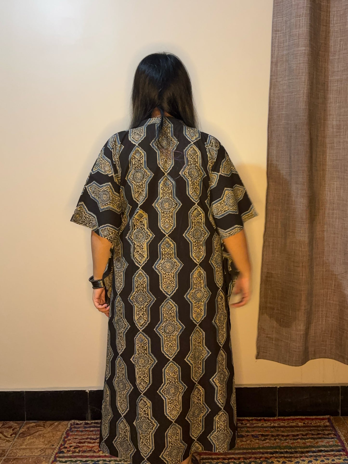 Black Olive Green High Low Midi Cotton Shirt Kaftan