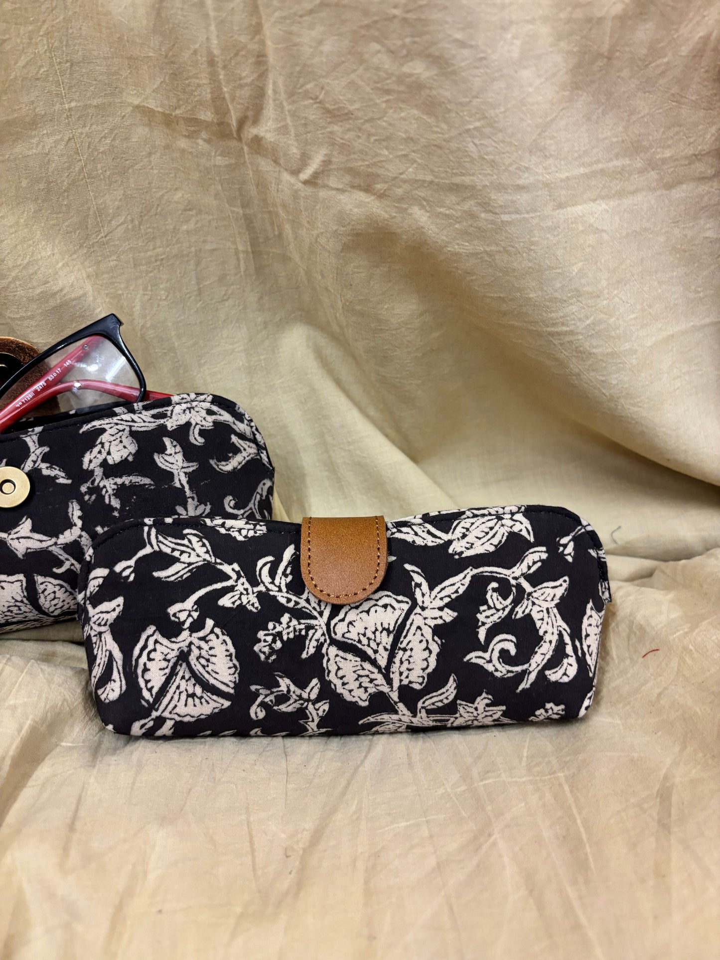 Black Kalamkari Hand Block Printed Eyewear Case
